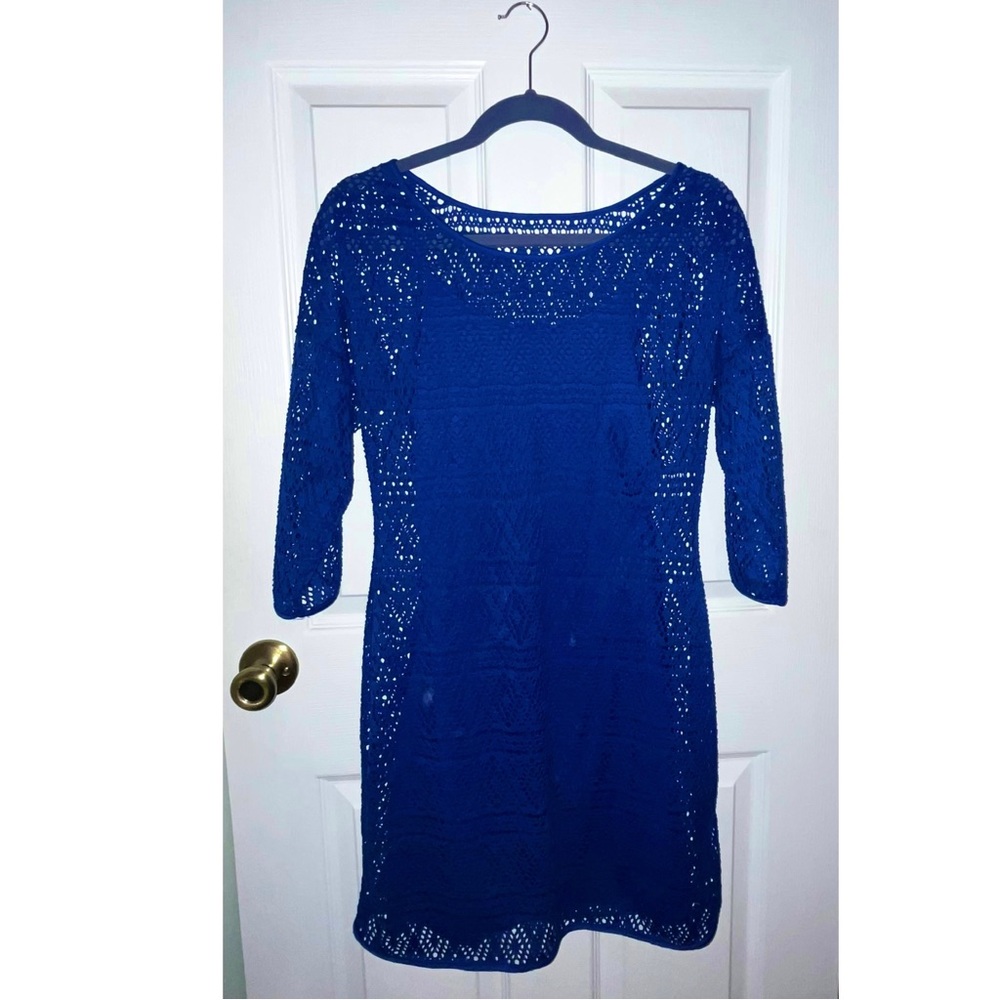 Express Royal Blue Eyelet Lace Dress with Slip Underneath Size M